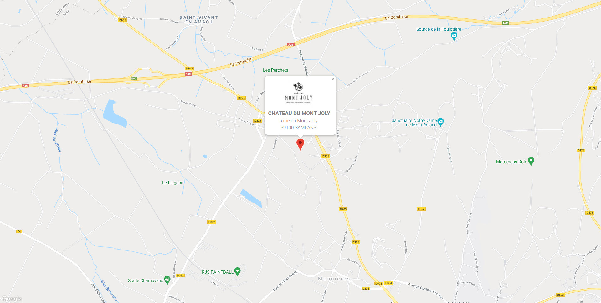 situation et accès Chateau Mont-Joly, hôtel et restaurant gastronomique dans le Jura
